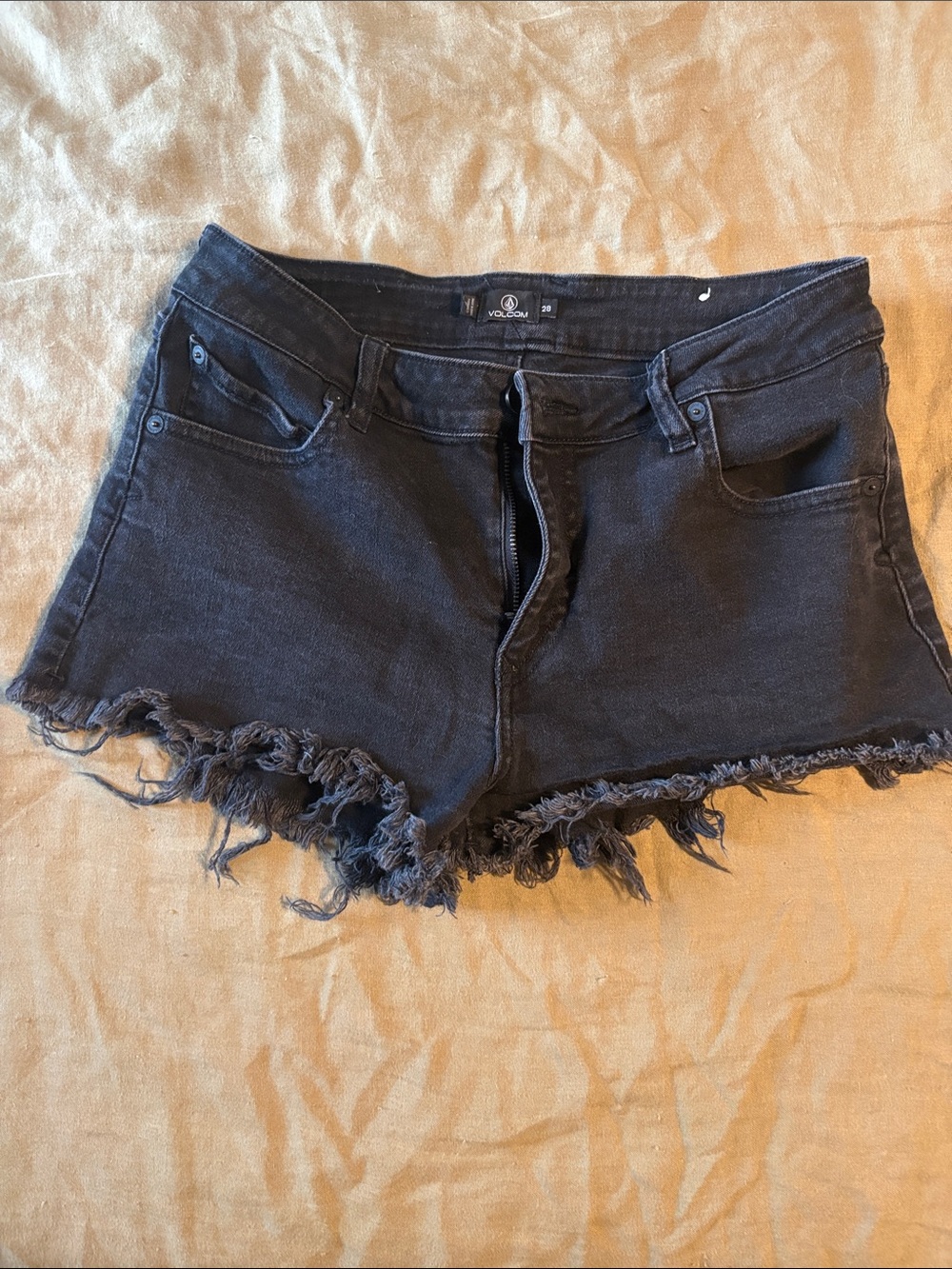 Volcom Black Distressed Frayed Hem Women's Denim Shorts